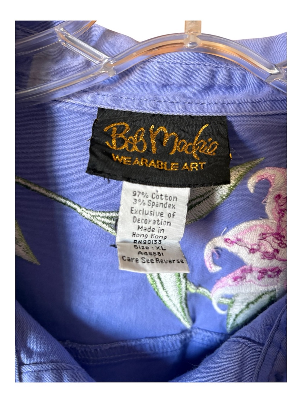 90’s Vintage Embroidered Floral Button-Up Shirt - Periwinkle Bob Mackie - Picture 6 of 6